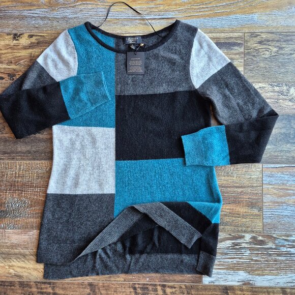 NWT Charter Club Luxury 100% Cashmere Color-block Crew Neck Sweater - Picture 6 of 12